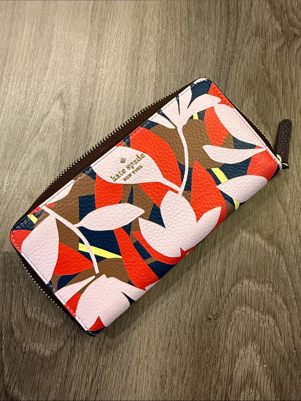 kate spade Floral Zip-Around Continental Wallet — Red, Pink, Navy, Brown, Yellow